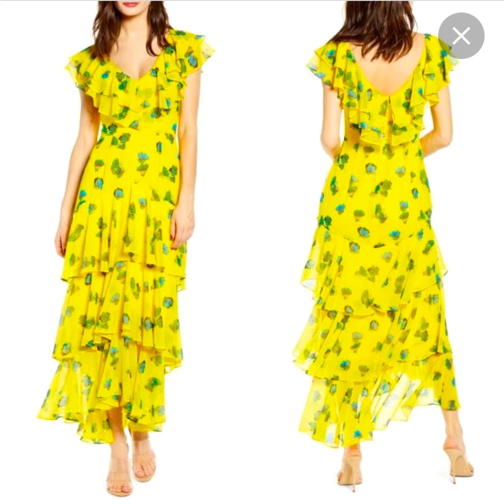 Wayf Yellow Floral Ruffle Dress. EUC. Sz L.